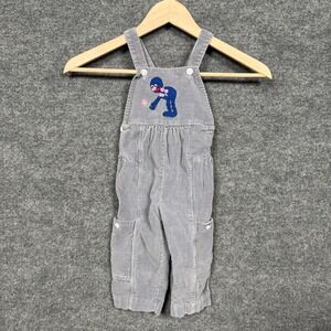 Toddler‎ 1 Bib Overalls Gray Cotton Embroidered Cargo Corduroy Flower Crossback